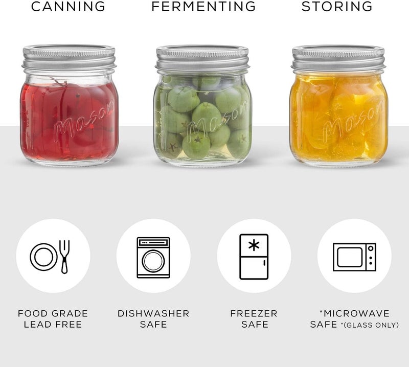 JoyJolt 8 Oz Mason Jars With Lids, Labels and Measures! 6-Pack Regular Mouth Mason Jars, Glass Jar with Lid and Band. Airtight Canning Jars, Overnight Oats Jars, Salad Jars, Sourdough Starter Jar - Image 2
