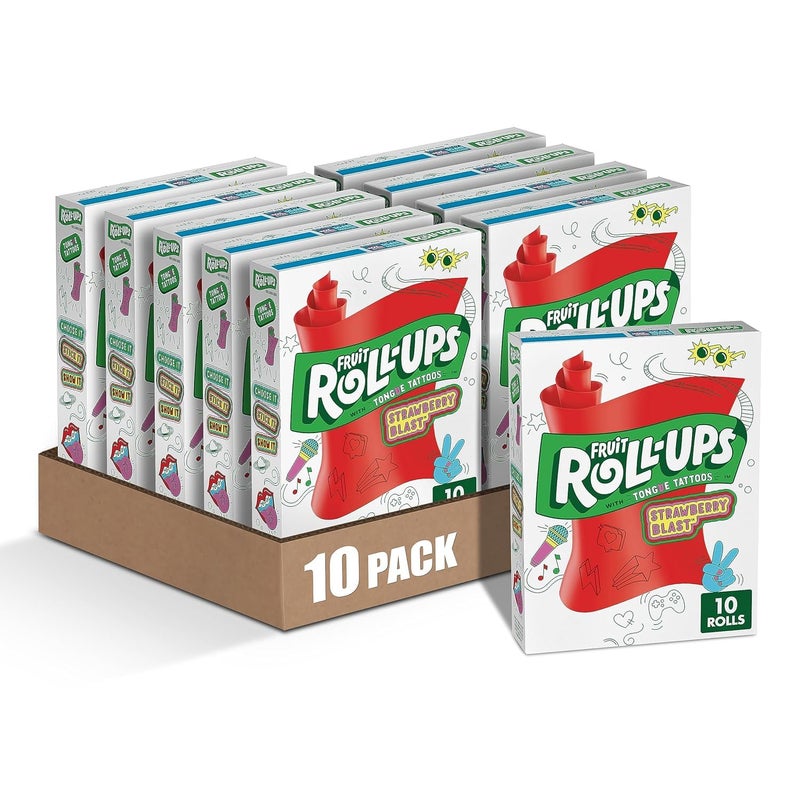 FRUIT ROLL-UPS فواكه رول أبس وجبات خفيفة بنكهة الفواكه انفجار الفراولة 10 عد 5 أونصة عبوة من 10 - Image 3