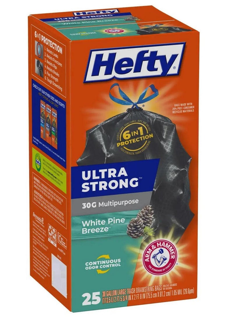 Hefty Ultra Strong White Pine Breeze 30 Gallon Trash Bags 25Ct - Image 3