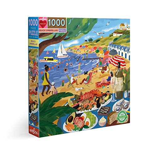 eeBoo 1000 Piece Puzzle Beach Umbrellas Jigsaw Puzzle for Adults Square 23 x 23 Made with Recycled Board VegetableBased Ink - Image 1