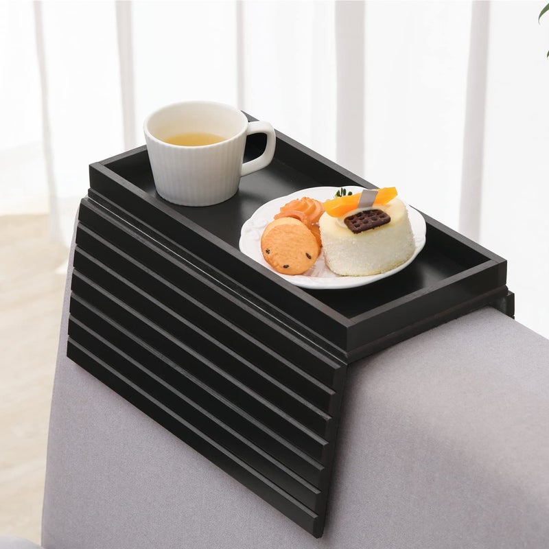 GEHE Bamboo Sofa Arm Tray Foldable Couch Arm Tray Side Table AntiFalling Armrest Tables Cup Holder for Snacks Drinks Beers Phone Control Flexible and Portable AntiSlip Bottom