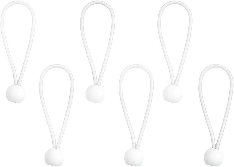 klarako 6 Count Heavy Duty Ball Bungee Cord Tarp Tent Tie Down Bungees Loop Rope 4/5/6/8/9 inch White, 4 inch - Image 1