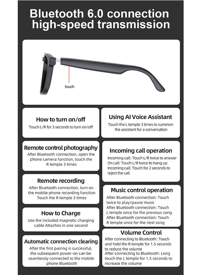 Smart Glasses with AI, Polarized Sunglasses with Bluetooth Speaker, Athletic, Outdoor, Sports UV Protection and Voice Control, Smart AI translation Glasses and Headphones, Translation in 144 languages, AI Chat, Music, Assistant via Bluetooth 5.4 - Image 5