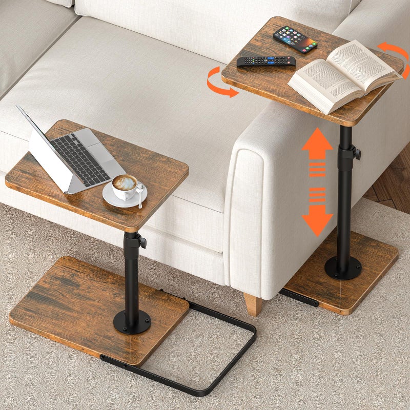 Dataroad Selead Tv Trays Set of 2 for Couch - 360Â°Swivel Height Adjustable, Larger Metal and Wooden Base to Prevent Slippingï¼ŒTV Tray C Shaped End Table Food Snack Trays for Eating Sofa Bed Bathroom - Image 1