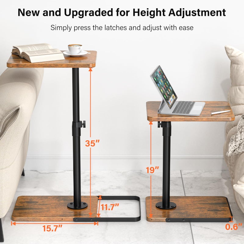 Dataroad Selead Tv Trays Set of 2 for Couch - 360Â°Swivel Height Adjustable, Larger Metal and Wooden Base to Prevent Slippingï¼ŒTV Tray C Shaped End Table Food Snack Trays for Eating Sofa Bed Bathroom - Image 4