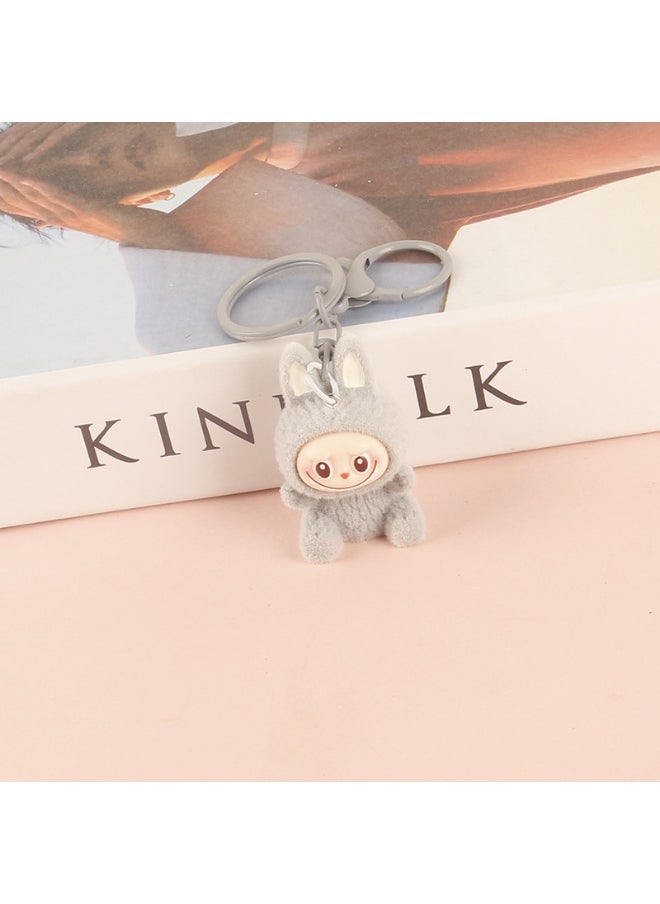 NIBEMINENT Resin Cartoon Cute Flocking LABUBU Keychain, Pendant Doll Accessory Key Chain Gift 