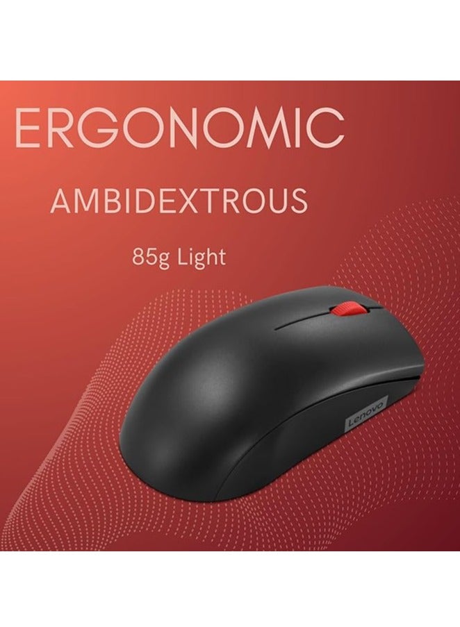 Lenovo 150 Wireless Compact Mouse, 1K DPI Optical sensor, 2.4GHz Wireless NanoUSB, 10m range, 3button(left,right,scroll) upto 3M left/right clicks, 10month battery, Ambidextrous, Ergonomic, GY51L52638 Black - Image 4