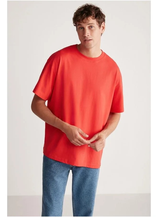 جريميلانج Jett Men's Oversize Fit 100% Cotton Heavy Texture Red T-Shirt