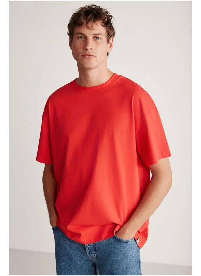 جريميلانج Jett Men's Oversize Fit 100% Cotton Heavy Texture Red T-Shirt