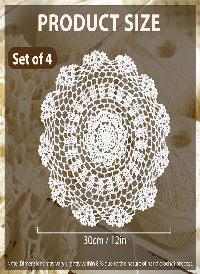 kilofly Crochet Cotton Lace Table Placemats Doilies Value Pack, 4pc, White, Floral, 12 inch - Image 3