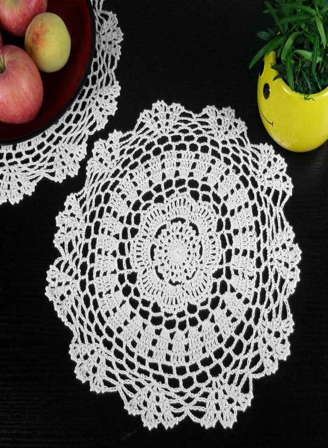 kilofly Crochet Cotton Lace Table Placemats Doilies Value Pack, 4pc, White, Floral, 12 inch - Image 2
