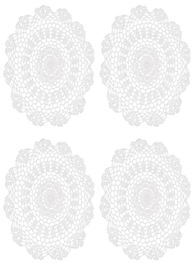 kilofly Crochet Cotton Lace Table Placemats Doilies Value Pack, 4pc, White, Floral, 12 inch - Image 4