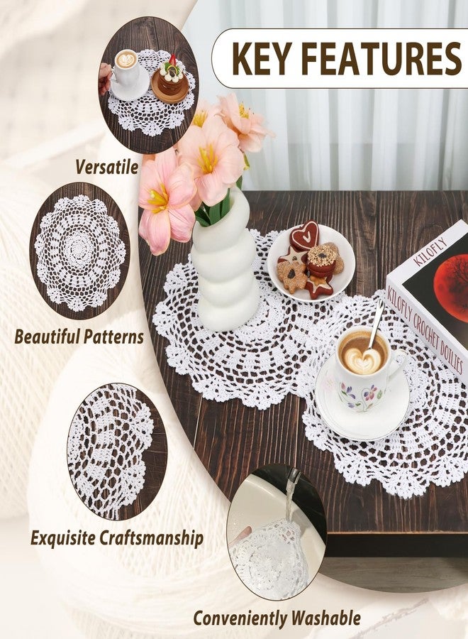 kilofly Crochet Cotton Lace Table Placemats Doilies Value Pack, 4pc, White, Floral, 12 inch - Image 5