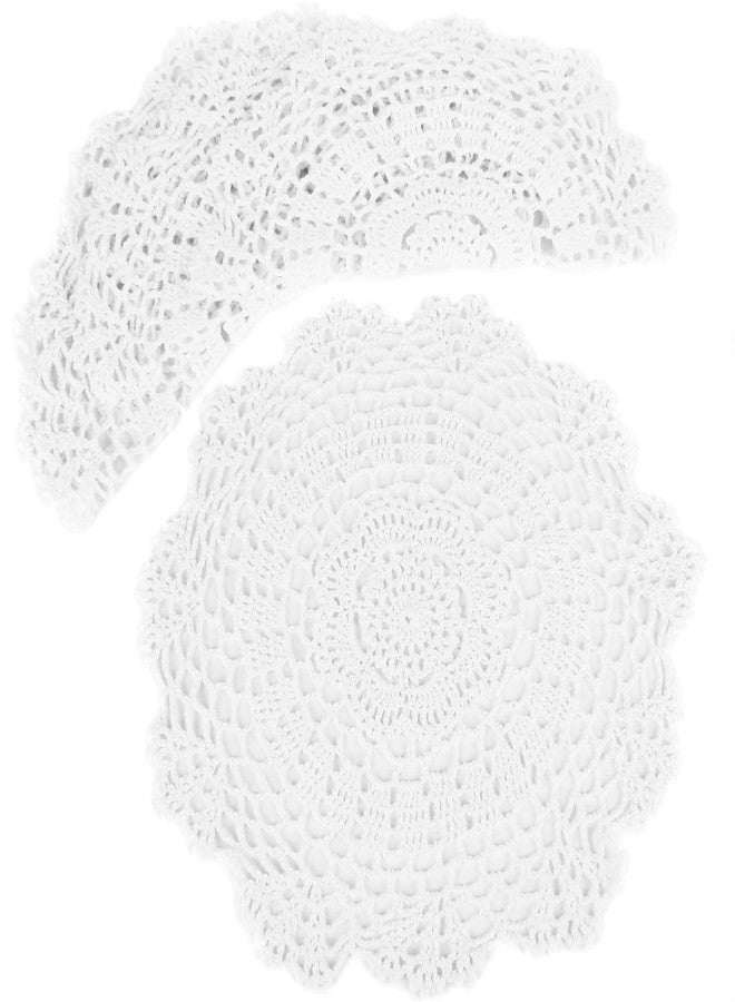 kilofly Crochet Cotton Lace Table Placemats Doilies Value Pack, 4pc, White, Floral, 12 inch - Image 1