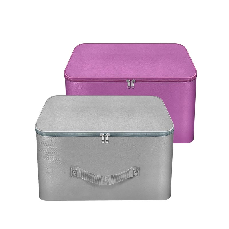 Storite Nylon Combo Wardrobe Bags Underbed Moisture Proof Cloth Storage Organizer Storage box for Clothes Saree Bags with Zippered Closure Handle Grey 37x35x23 cm Purple 38x33x22 cm - Image 1