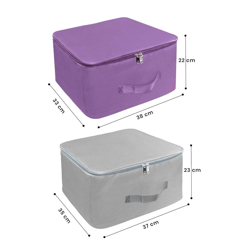 Storite Nylon Combo Wardrobe Bags Underbed Moisture Proof Cloth Storage Organizer Storage box for Clothes Saree Bags with Zippered Closure Handle Grey 37x35x23 cm Purple 38x33x22 cm - Image 2