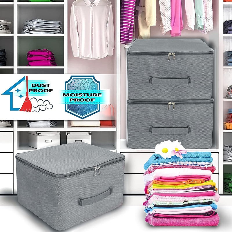 Storite Nylon Combo Wardrobe Bags Underbed Moisture Proof Cloth Storage Organizer Storage box for Clothes Saree Bags with Zippered Closure Handle Grey 37x35x23 cm Purple 38x33x22 cm - Image 4