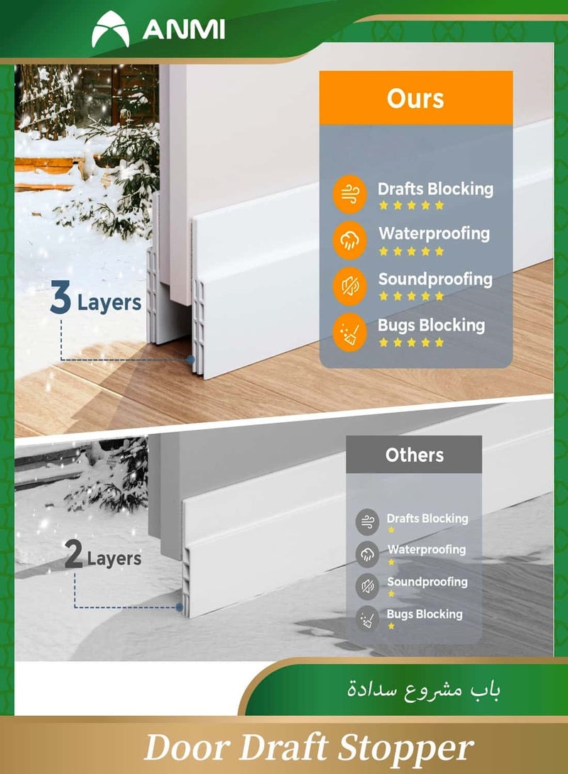 Anmi Door Draught Strip, 120cm Cuttable Soundproof Door Seal, Sticky Door Seal, Suitable for Exterior and Interior Doors, Dustproof, Soundproof, Weatherproof Strip - White - Image 3