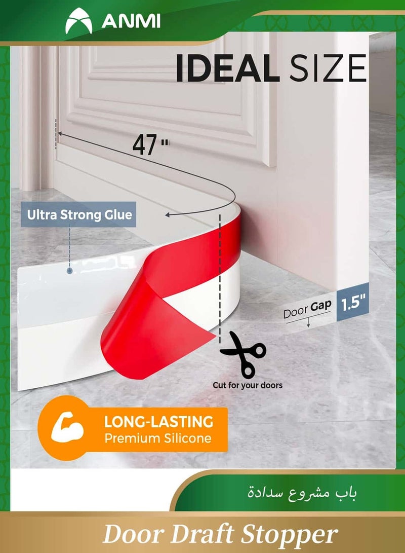 Anmi Door Draught Strip, 120cm Cuttable Soundproof Door Seal, Sticky Door Seal, Suitable for Exterior and Interior Doors, Dustproof, Soundproof, Weatherproof Strip - White - Image 4