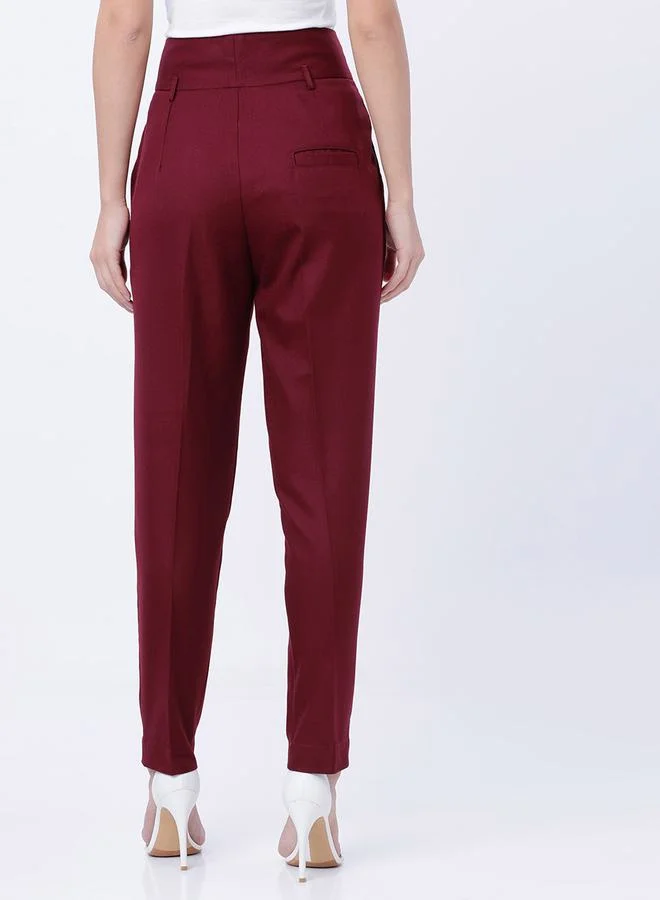 Tokyo Talkies Regular Fit Solid Peg Trousers by Styli
