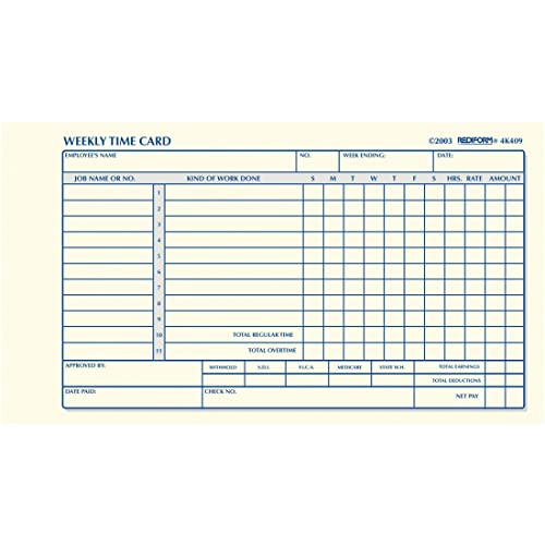 Rediform Employee Time Card, Weekly, Green Eye-Ease Paper, 4.25" x 7", 100 Cards Per Pad (4K409) - Image 1