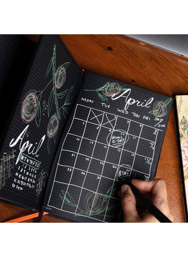 Notsu Dotted Black Paper Bullet Journal | B5 Dot Grid Notebook with 160 Black Pages of Thick 150gsm Paper, Vegan Leather Hardcovers - Image 5