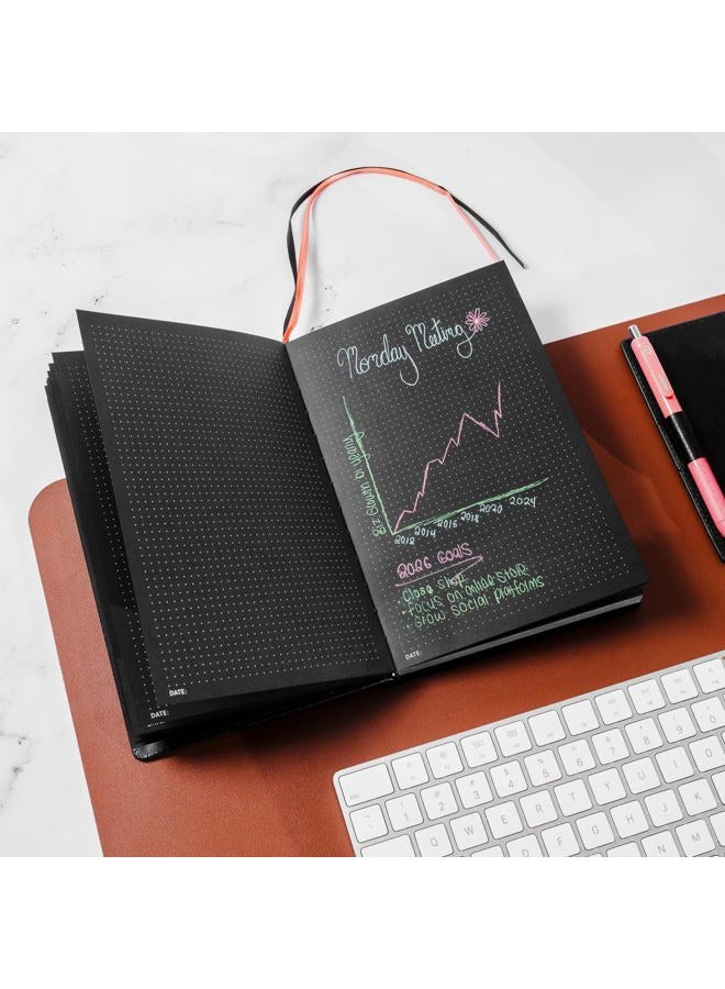 Notsu Dotted Black Paper Bullet Journal | B5 Dot Grid Notebook with 160 Black Pages of Thick 150gsm Paper, Vegan Leather Hardcovers - Image 3