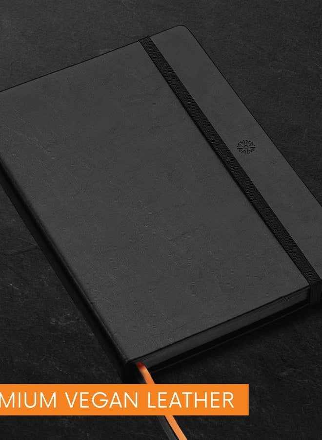 Notsu Dotted Black Paper Bullet Journal | B5 Dot Grid Notebook with 160 Black Pages of Thick 150gsm Paper, Vegan Leather Hardcovers - Image 2