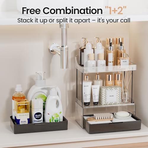 Delamu Bathroom Organizers and Storage, 2 Tier 2 Drawer Makeup Organizer Countertop, Easy to Install, Ideal for Bathroom Counter, Vanity, Large Skincare, Perfume, Present, Desk and More, Black - Image 4