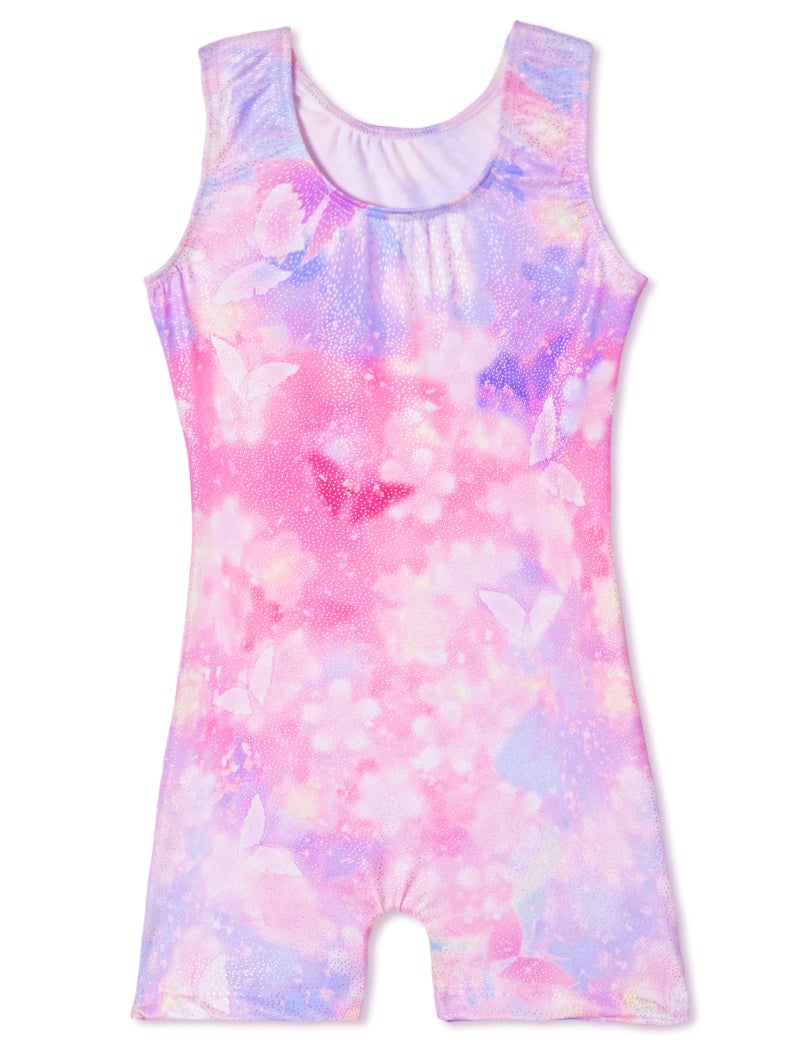 TENVDA Girls Gymnastic Leotards Size 3t 4t Pink Butterfly Sparkly Biketard Unitard for Toddler Kids Tumbling Dance Class - Image 2