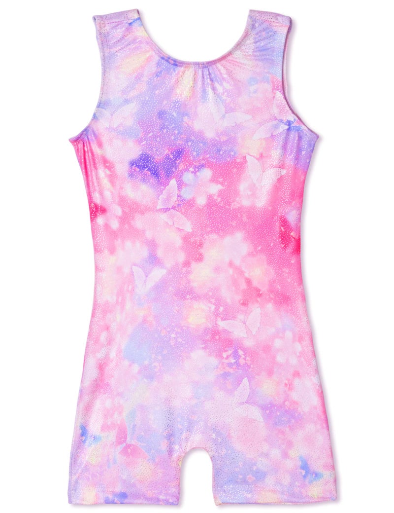 TENVDA Girls Gymnastic Leotards Size 3t 4t Pink Butterfly Sparkly Biketard Unitard for Toddler Kids Tumbling Dance Class - Image 1