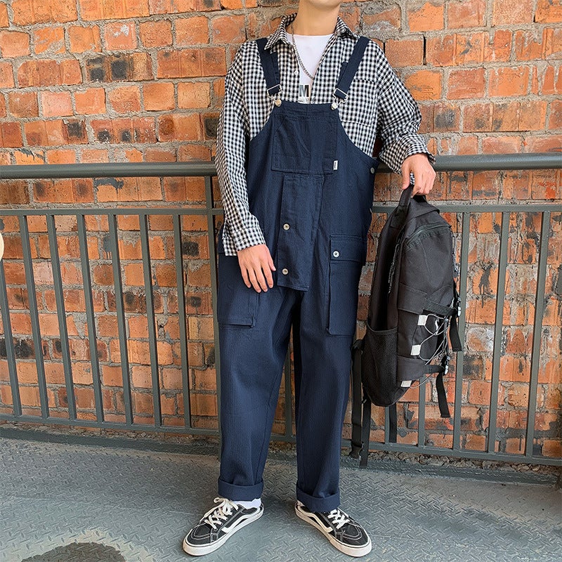 Unisex Vintage Overalls Loose Denim Jumpsuit Dark blue  - Image 1