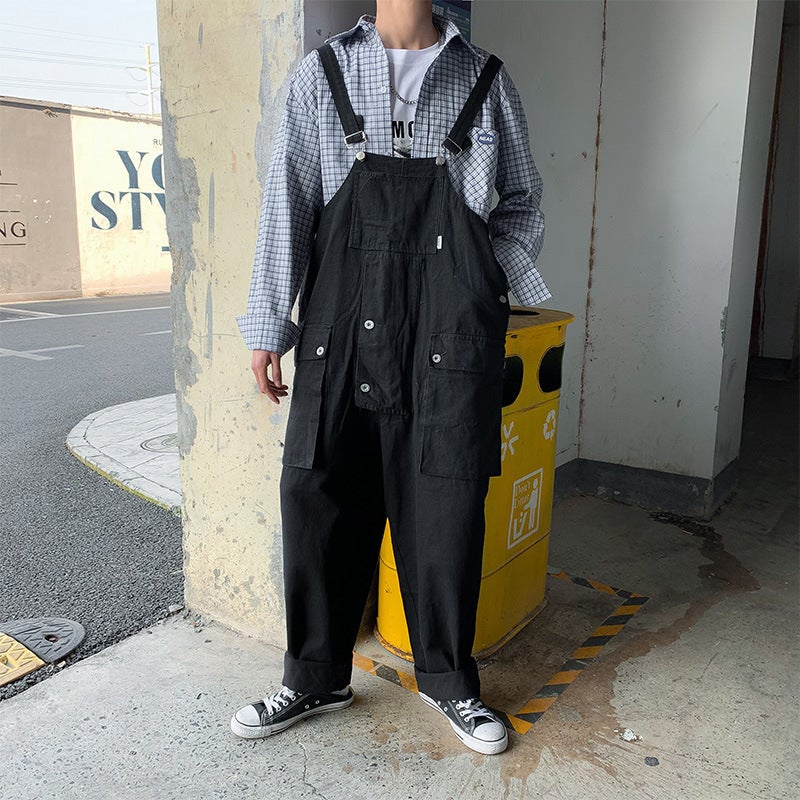 Unisex Vintage Overalls Loose Denim Jumpsuit Dark blue  - Image 2