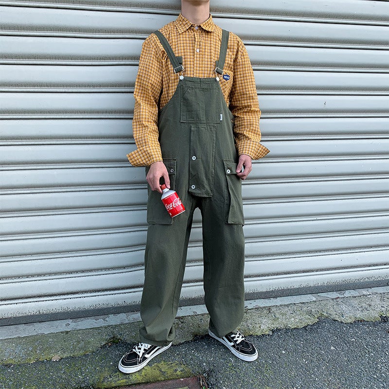 Unisex Vintage Overalls Loose Denim Jumpsuit Dark blue  - Image 4