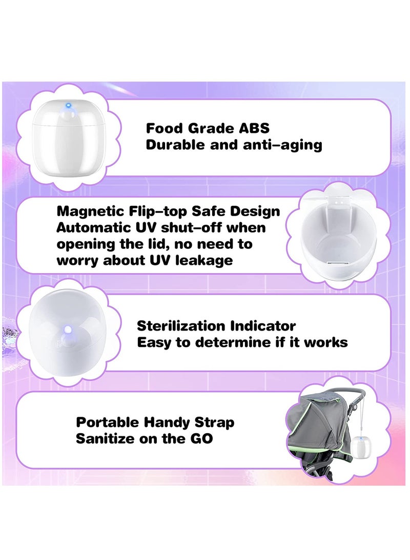 SOLARAE Portable UV-C Sterilizer for Baby Pacifiers, Bottle Nipples, Teethers, Headphones, and Keys - 99.99% Sterilization in 3 Minutes, USB Rechargeable Mini Sanitizer Box (White) - Image 4