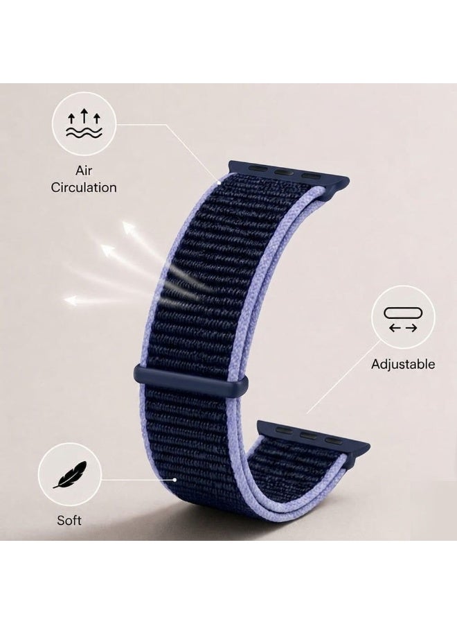 MARGOUN Breathable Nylon Sport Loop Band Compatible with Apple Watch 44mm 45mm 46mm 49mm for Women Men, iWatch Wrist Straps for Ultra 3 2, Se, Series 11 10 9 8 7 - Dark Blue - Image 3
