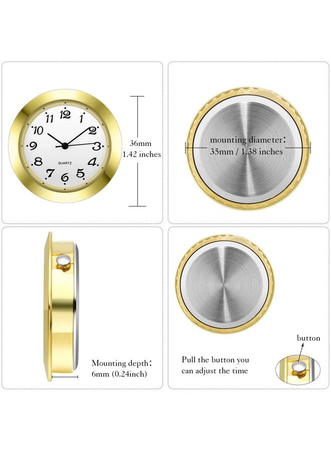 Outus 4 Pack 1-7/16 Inch Round Clock Insert Gold Clock Face Metal Wall Clock Silver Mini Clock with Arabic Numerals Fit Diameter 1-3/8 Inch Hole Easy to Read Home Office School Clock, Gold and Silver Bezel - Image 3