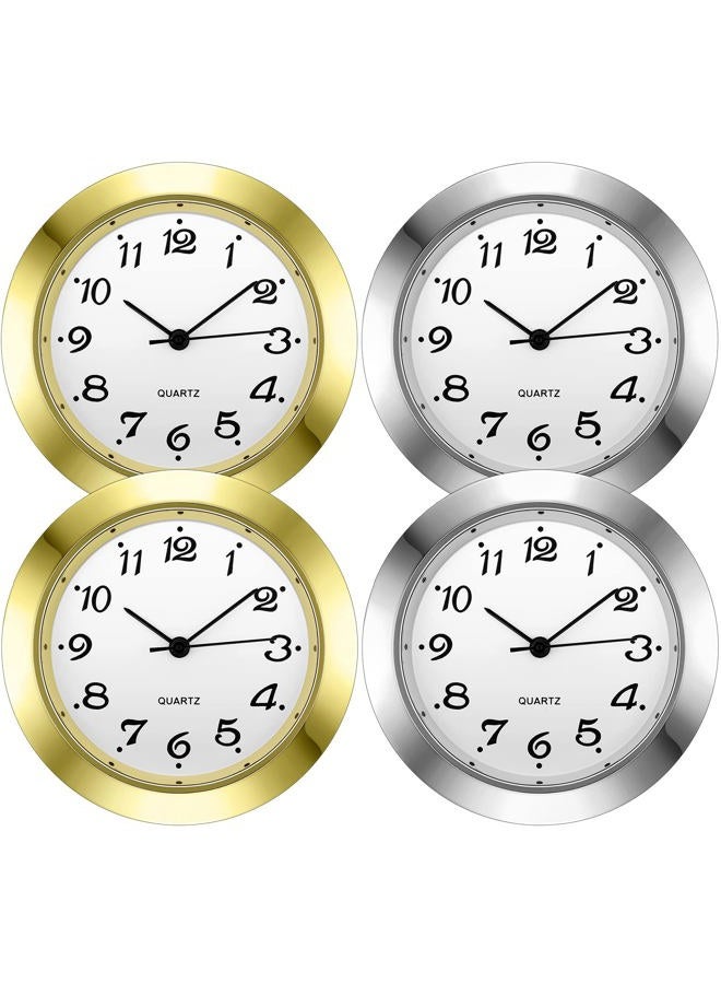 Outus 4 Pack 1-7/16 Inch Round Clock Insert Gold Clock Face Metal Wall Clock Silver Mini Clock with Arabic Numerals Fit Diameter 1-3/8 Inch Hole Easy to Read Home Office School Clock, Gold and Silver Bezel - Image 1