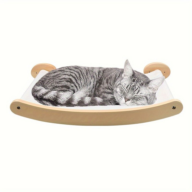 1pc Wall Mounted Wooden Cat Bed Shelf Design Cozy Lounging Climbing Frame - Image 1