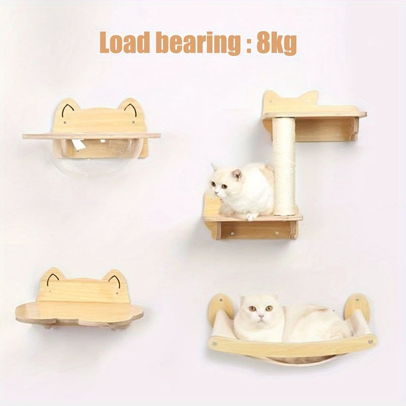 1pc Wall Mounted Wooden Cat Bed Shelf Design Cozy Lounging Climbing Frame - Image 3