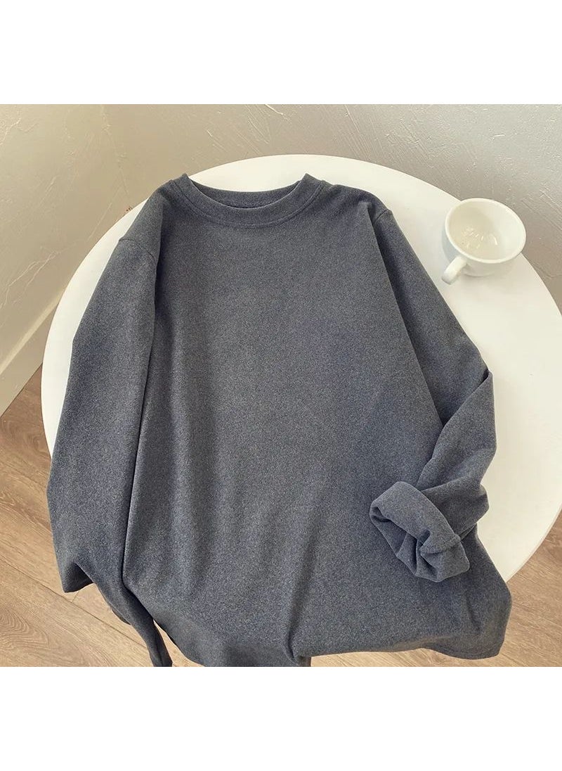 Generic - Velvet Brushed Loose Long Sleeve Tee Women dark gray [super soft waxy double-sided velvet]] - Image 1