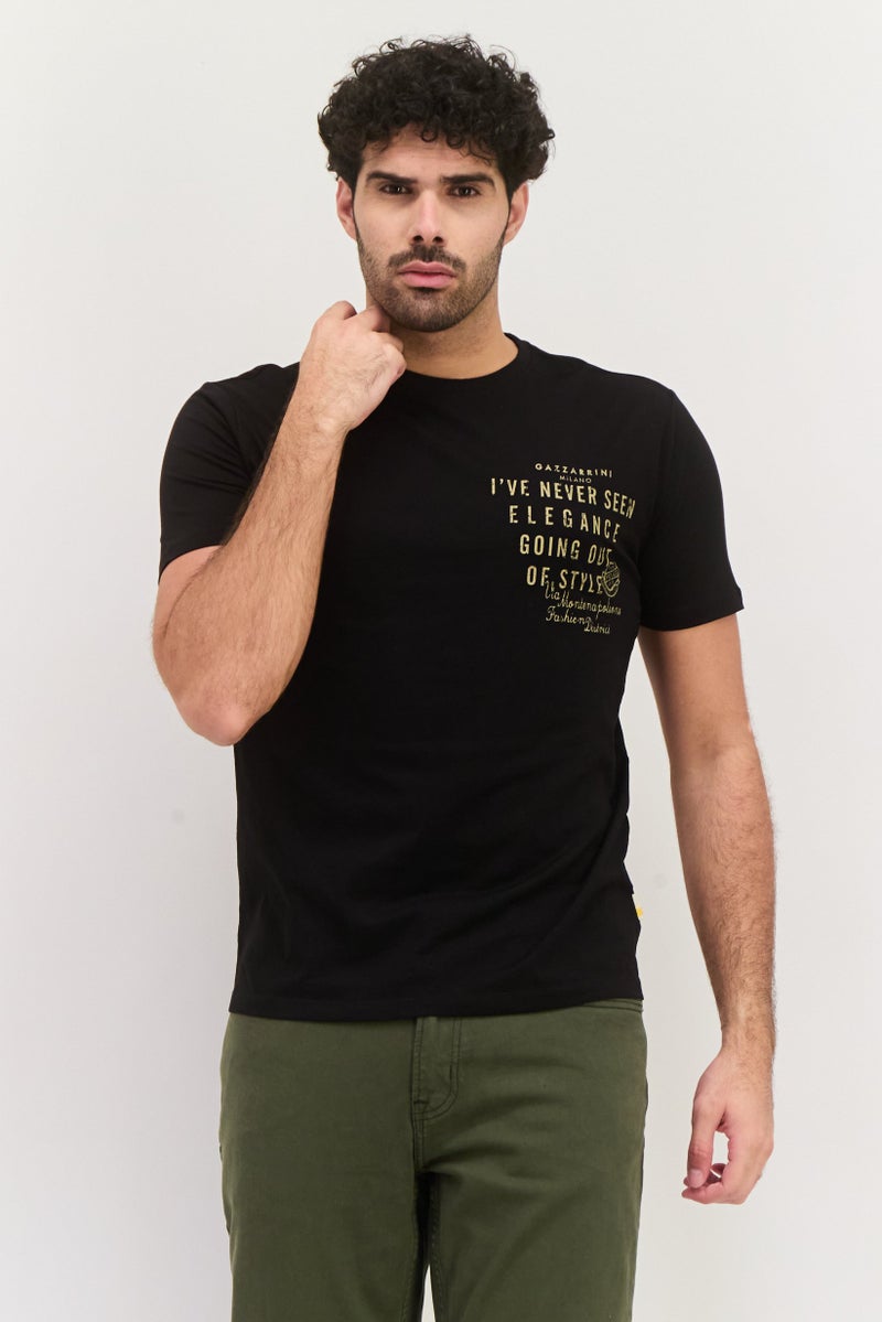 Gazzarrini Men Crew Neck Short Sleeves Graphic Print T-shirt, Black - Image 1