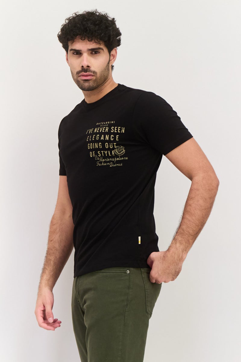 Gazzarrini Men Crew Neck Short Sleeves Graphic Print T-shirt, Black - Image 2