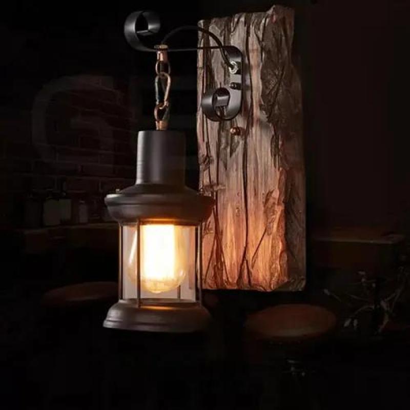 Industrial Wall Light Brown Solid Wood E27 Wall Lamp - Rustic Vintage Wall Sconce for Country Farmhouse Workshop Lighting - Image 2