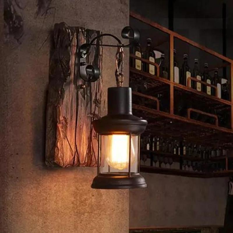Industrial Wall Light Brown Solid Wood E27 Wall Lamp - Rustic Vintage Wall Sconce for Country Farmhouse Workshop Lighting - Image 4