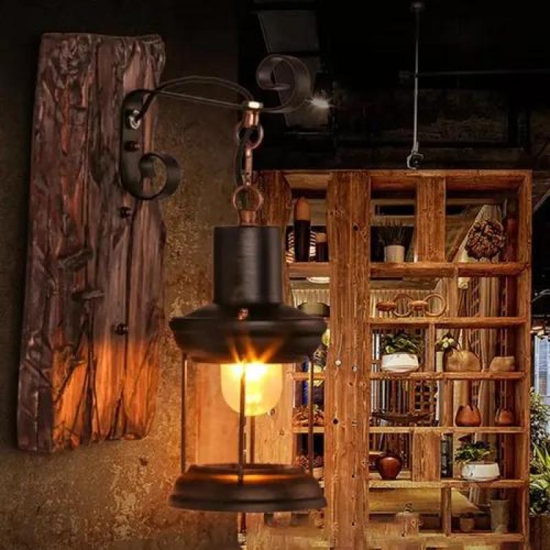 Industrial Wall Light Brown Solid Wood E27 Wall Lamp - Rustic Vintage Wall Sconce for Country Farmhouse Workshop Lighting - Image 5