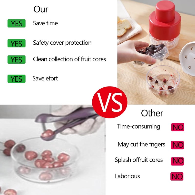 Honbuty Cherry Pitter, Heavy-Duty 7-in-1 Olive and Cherry Pitters Corer Tool with Space-Saving Lock Design, Multi-Function Cherries Stoner Seed Remover Tool for Making Cherry Jam (Wine Red) - Image 4
