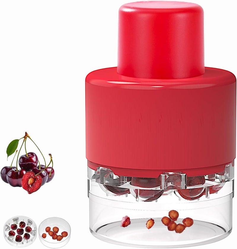 Honbuty Cherry Pitter, Heavy-Duty 7-in-1 Olive and Cherry Pitters Corer Tool with Space-Saving Lock Design, Multi-Function Cherries Stoner Seed Remover Tool for Making Cherry Jam (Wine Red) - Image 1
