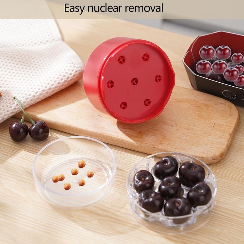 Honbuty Cherry Pitter, Heavy-Duty 7-in-1 Olive and Cherry Pitters Corer Tool with Space-Saving Lock Design, Multi-Function Cherries Stoner Seed Remover Tool for Making Cherry Jam (Wine Red) - Image 5
