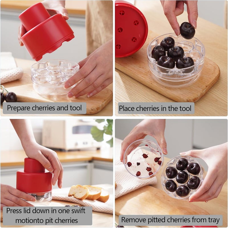 Honbuty Cherry Pitter, Heavy-Duty 7-in-1 Olive and Cherry Pitters Corer Tool with Space-Saving Lock Design, Multi-Function Cherries Stoner Seed Remover Tool for Making Cherry Jam (Wine Red) - Image 3